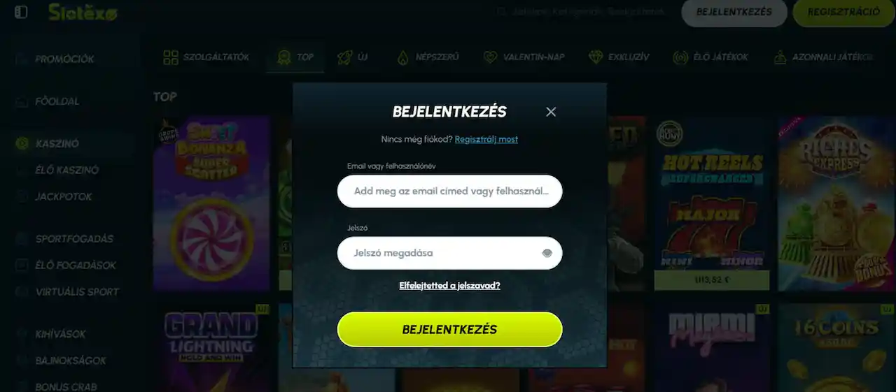 Hozzáférés a Slotexo Casino fiókodhoz
